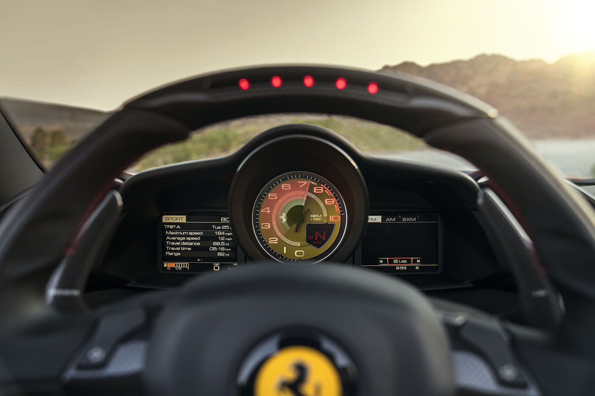 Tachometer of Ferrari 458. Shot in Las Vegas, NV