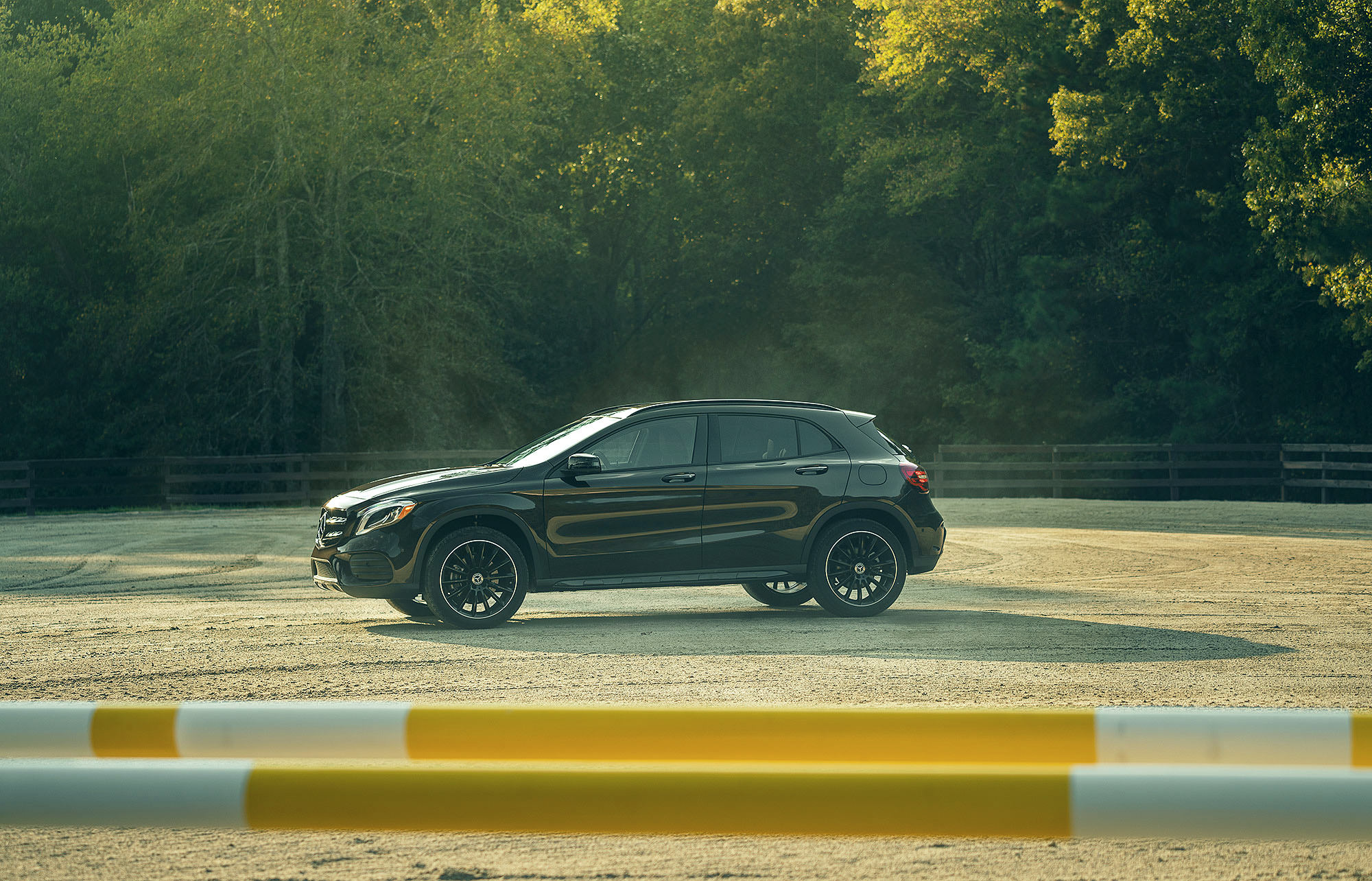 Mercedes-Benz GLA SUV in horse riding arena