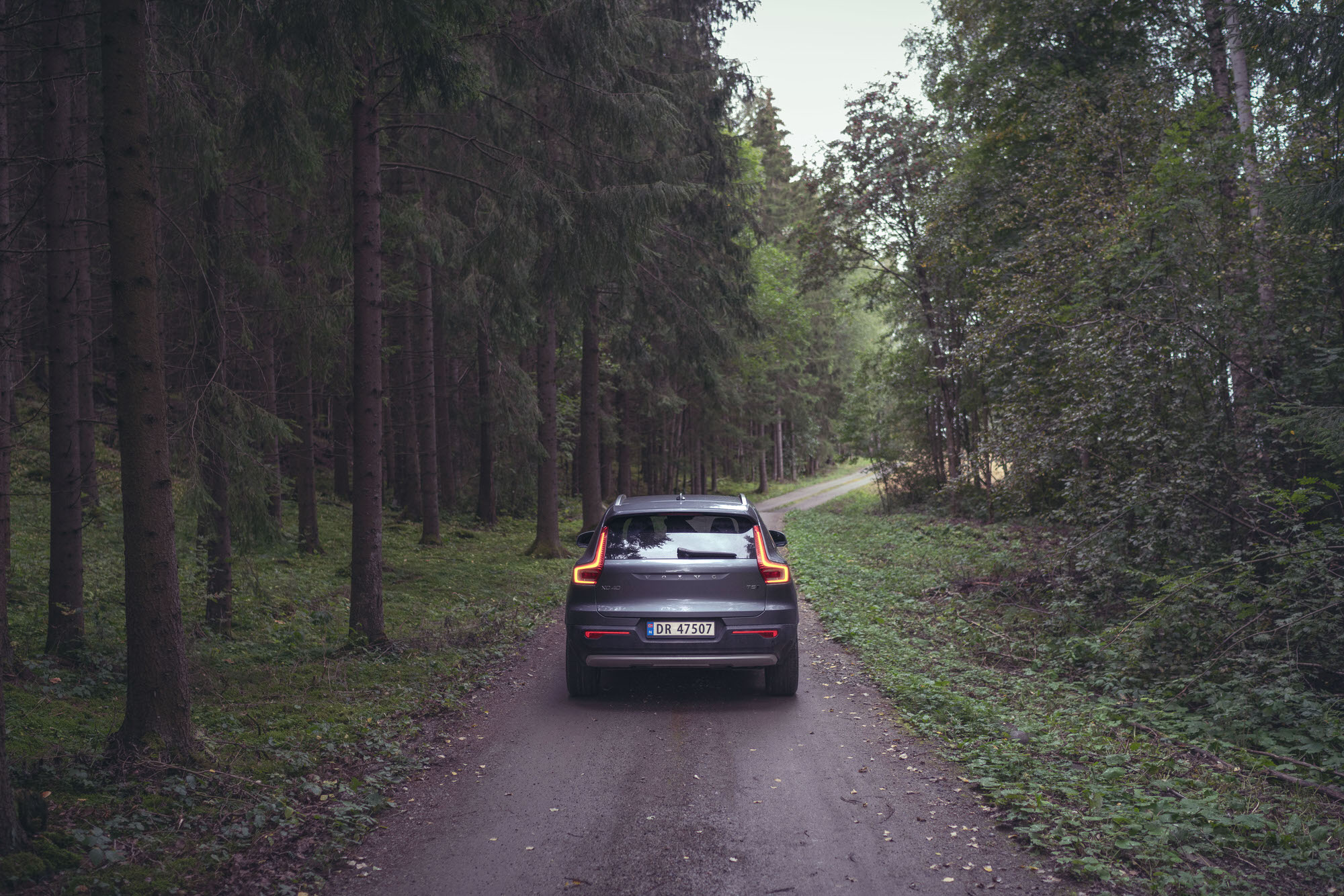 Rural forests of Hamar, Norway in a silver Volvo XC40