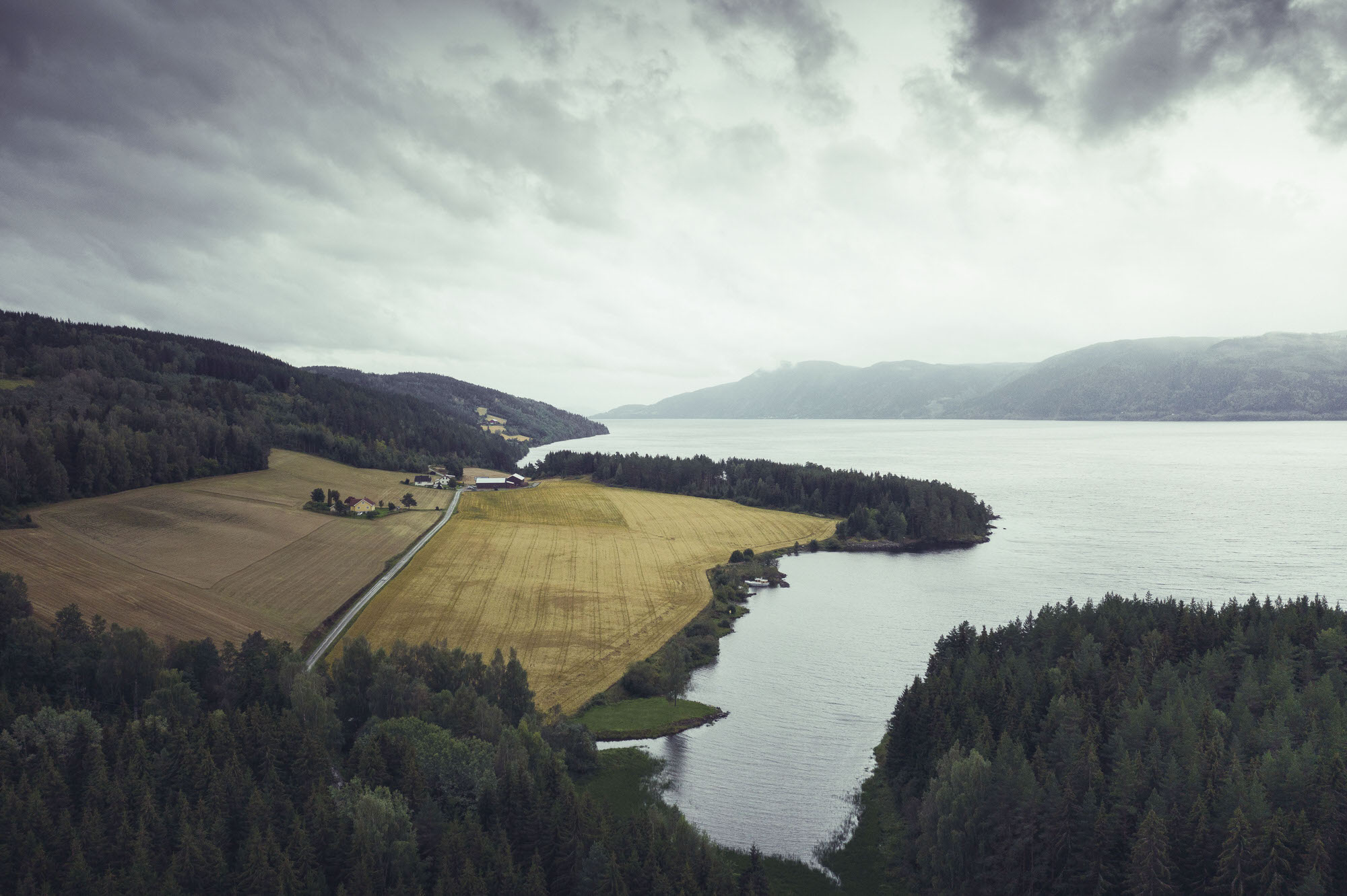 Aerial photography of home on Mjøsa Lake