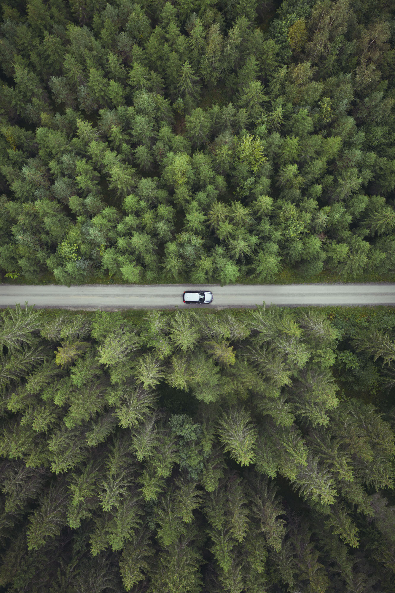 Aerial shot of Volvo XC40 in the rural forests of Hamar, Norway